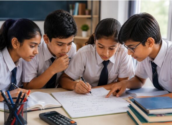 Students solving problem